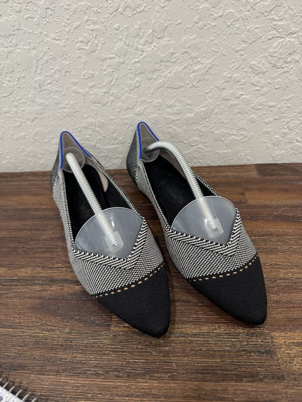 Rothy's The Point Flats Womens Size 7 Black White Herringbone Cap Toe Washable